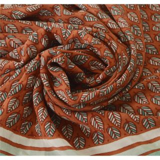 Sanskriti Vintage Dark Red Saree 100 Pure Crepe Silk Printed Sari Craft Fabric 4