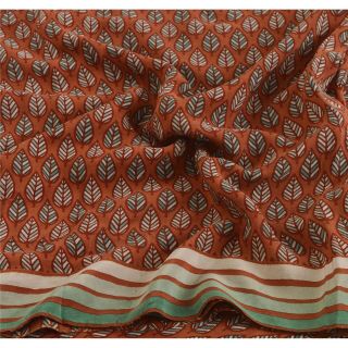 Sanskriti Vintage Dark Red Saree 100 Pure Crepe Silk Printed Sari Craft Fabric 5