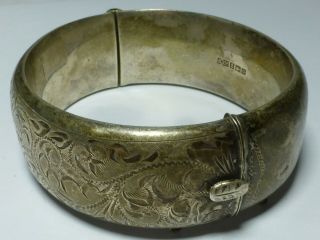 Vintage Sterling Silver Floral Engraved Bangle Bracelet 31g 6.  5cm Ba4