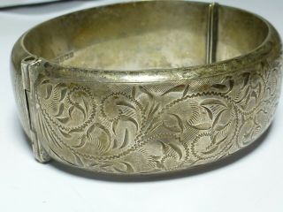 Vintage Sterling Silver Floral Engraved Bangle Bracelet 31g 6.  5cm ba4 3