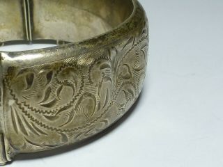 Vintage Sterling Silver Floral Engraved Bangle Bracelet 31g 6.  5cm ba4 5