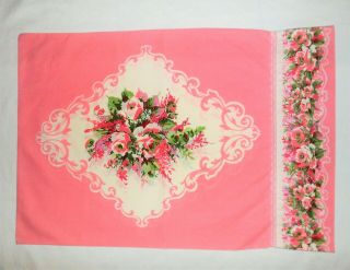 Vtg Cannon Standard Pillowcase Pink Floral Roses Red Green Lace No Iron Percale