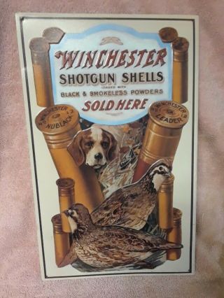 Vintage Winchester Shout Gun Shells Metal Advertisement Sign Enamel Finish Wit