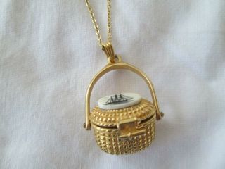 Vintage Signed (doucette) Goldtone Necklace,  Nantucket Basket Locket W/penny