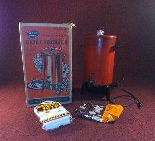 Vtg Poppy Red Mirro - Matic Electric Coffee Percolator 22 Cup Orig Box M - 9293 - 39