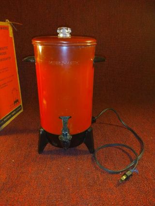 Vtg Poppy Red Mirro - Matic Electric Coffee Percolator 22 Cup Orig Box M - 9293 - 39 2
