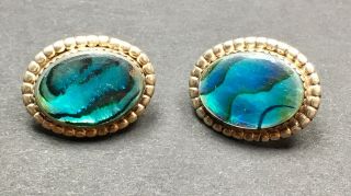 Vintage Clip On Earrings Mother Of Pearl Abalone Gold Tone 1” Oval