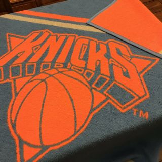 Biederlack Vtg Blanket York Knicks Basketball Throw Stadium Orange Blue 72”