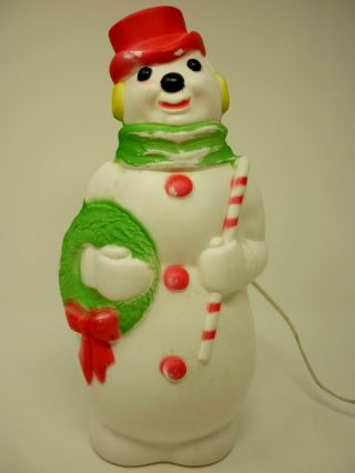 Blow Mold Snow Man Empire 13 Inches Vintage Christmas Illuminated Holiday Decor
