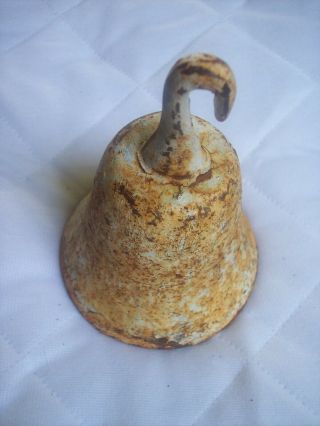 Vintage Heavy Rustic Shabby Cast Iron Painted Bell - 5  Tall - 1 3/4 Pounds