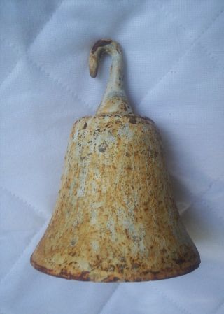 Vintage Heavy Rustic Shabby Cast Iron Painted Bell - 5  Tall - 1 3/4 pounds 2