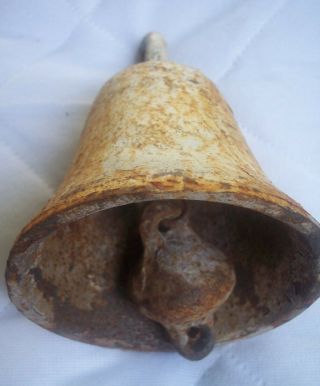 Vintage Heavy Rustic Shabby Cast Iron Painted Bell - 5  Tall - 1 3/4 pounds 3