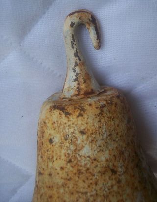 Vintage Heavy Rustic Shabby Cast Iron Painted Bell - 5  Tall - 1 3/4 pounds 5