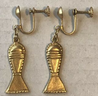 Vintage Alva Museum Replicas Egyptian Revival Good Luck Fish Amulet Earrings