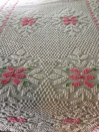Vintage Chenille Bedspread - Light Weight Cotton,  Twin Pink Flowers