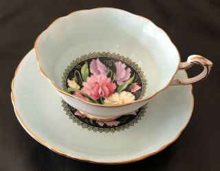 Vintage Paragon Fine Bone China Green Floral Cup And Saucer