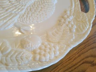 Vtg Century White Ceramic Raised Pattern Turkey Platter Serving Dish with handle 3