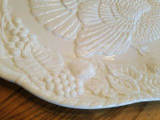 Vtg Century White Ceramic Raised Pattern Turkey Platter Serving Dish with handle 4