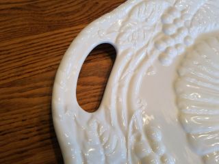 Vtg Century White Ceramic Raised Pattern Turkey Platter Serving Dish with handle 5