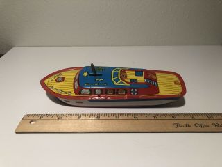 “Peggy” Mark 1 Chriscraft; Vintage J Chein Tin Toy Speed Boat; Wind Up 5