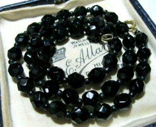 Vintage Jewellery Art Deco French Jet Black Glass Crystal Bead 16.  25 " Necklace