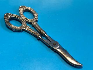 Vtg Collectible Stainless Italy Grape Shears W/ Floral Sterling Silver Handles