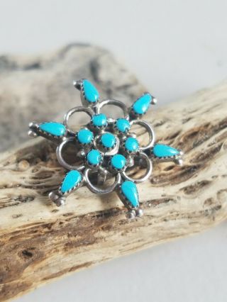 Authentic Vintage Native American Zuni Sterling Silver Turquoise Pendant/pin