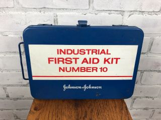 Vintage Johnson And Johnson Industrial First Aid Kit No.  10 Metal Wall Mount