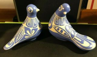 Vintage Pablo Zabal Blue & White Ceramic Handcrafted Chilean Turtle Doves Signed