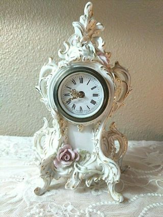 Vtg Victorian Style Shelf Porcelain Mantle Clock Roses/gold Trim Parts Germany
