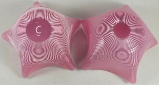 Pair Vintage Star Shaped Pink Art Glass Finger Bowls W All - Over White Threading 4