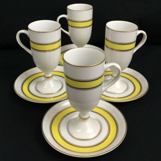 Set Of 4 Vtg Cups And Saucers Fitz & Floyd Gold Color Band Yellow White Japan