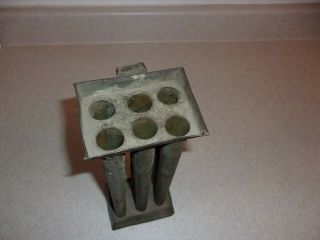 VINTAGE TIN CANDLE MOLD 6 TAPERED CANDLES - Handle - 2