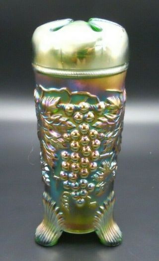 Vintage Northwood Carnival Glass Green Grape & Cable Hatpin Holder