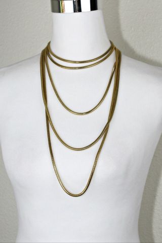 Vintage 5 Strand Necklace Gold Tone Snake Chains Modernist Style Estate Jewelry