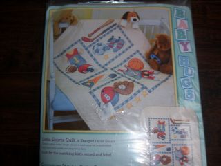 Vtg Dimensions Stamped Embroidery Baby Little Sports Quilt Kit Baseball Soccer 2