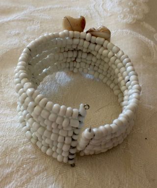Vintage bracelet,  cuff style,  rows of white glass beads,  shell flower,  VERY COOL 4