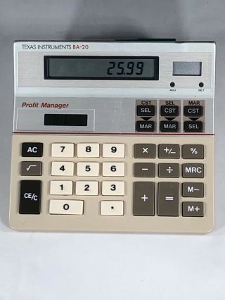 Vintage Texas Instruments Ti Ba - 20 Calculator Profit Manager Solar Power