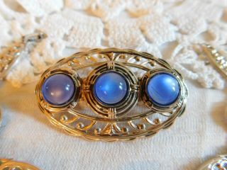 Vintage Sterling Silver Blue Moonglow Brooch and Bracelet Set 13.  2 Gram Art Deco 3
