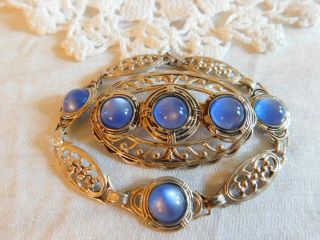 Vintage Sterling Silver Blue Moonglow Brooch and Bracelet Set 13.  2 Gram Art Deco 5