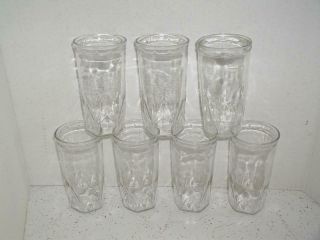 6 Vintage Jelly Jar Juice Iced Tea Glasses 5 3/4 " Tall Diamond Pattern Mcm Ball
