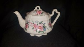 Vintage White & Floral Tea Pot Arthur Woods & Son Staffordshire England 6543