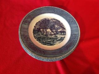 3 Vintage Currier And Ives 9 1/4 " Plates Royal China Usa Blue " Mill "