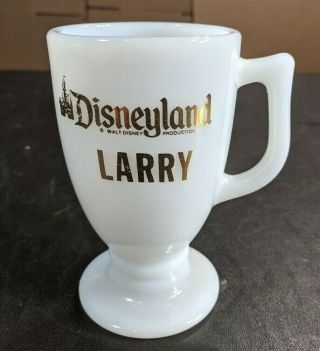 Vintage Disneyland Footed Milk Glass Coffee Cup Mug Walt Disney Production Larry