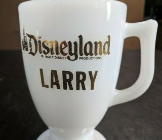 Vintage Disneyland Footed Milk Glass Coffee Cup Mug Walt Disney Production Larry 3