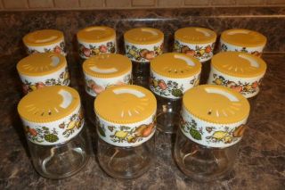 Set Of 12 Vintage Corning Ware Spice Of Life Gemco Glass Jar Spice Shakers Set