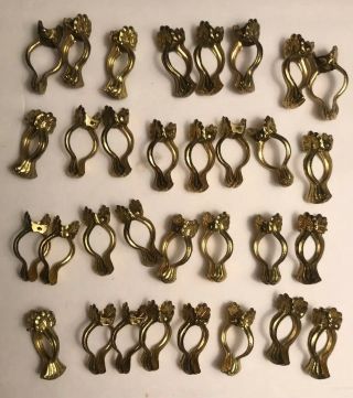 32 Vintage Gold Tone Metal 1.  25” Floral Claw Spring Clips Cafe Curtain Rings