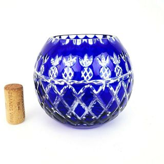 Vintage Germany Cobalt Blue Cut To Clear Glass Rose Bowl Vase