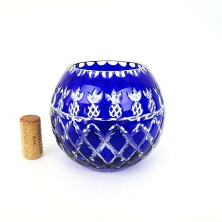 Vintage Germany Cobalt Blue Cut to Clear Glass Rose Bowl Vase 3