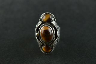 Vintage Sterling Silver Brown Stone Oval Dome Ring - 10g